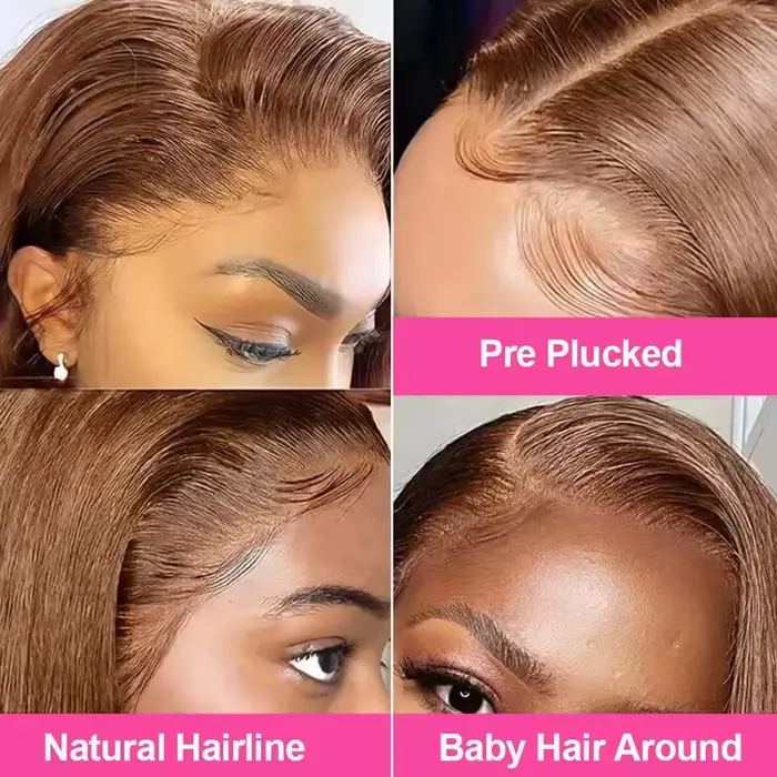 Perruques Bob Courtes Lisses Marron Chocolat 13x4 en Cheveux Humains avec Dentelle Frontale Transpar