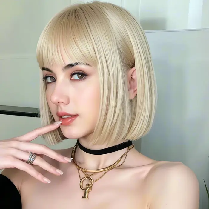 Blonde bangs wig 12 inches