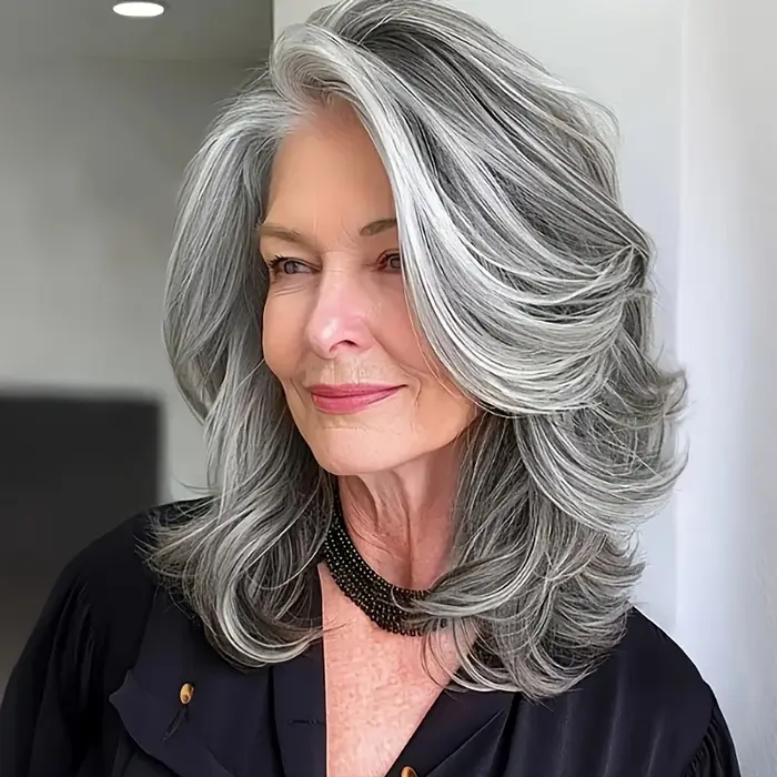Perruque synthétique courte ondulée gris argenté pour femme