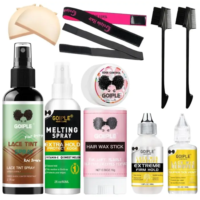 Kit d'installation de perruque, colle pour perruque frontale, spray fixateur, teinture pour dentelle