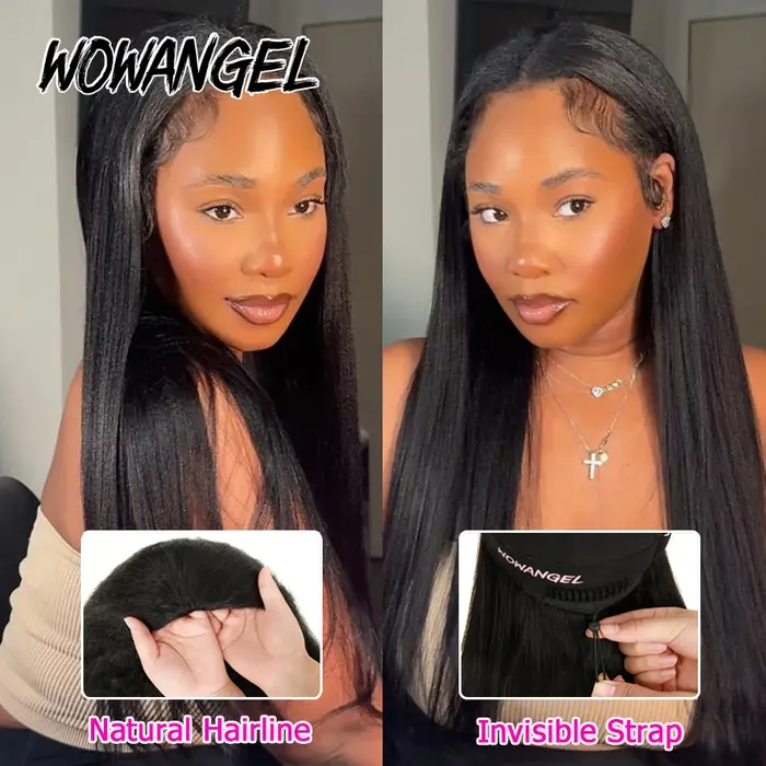 Perruques mi-tête 250% Light Yaki en cheveux humains, ligne de cheveux invisible, prêtes à porter sa