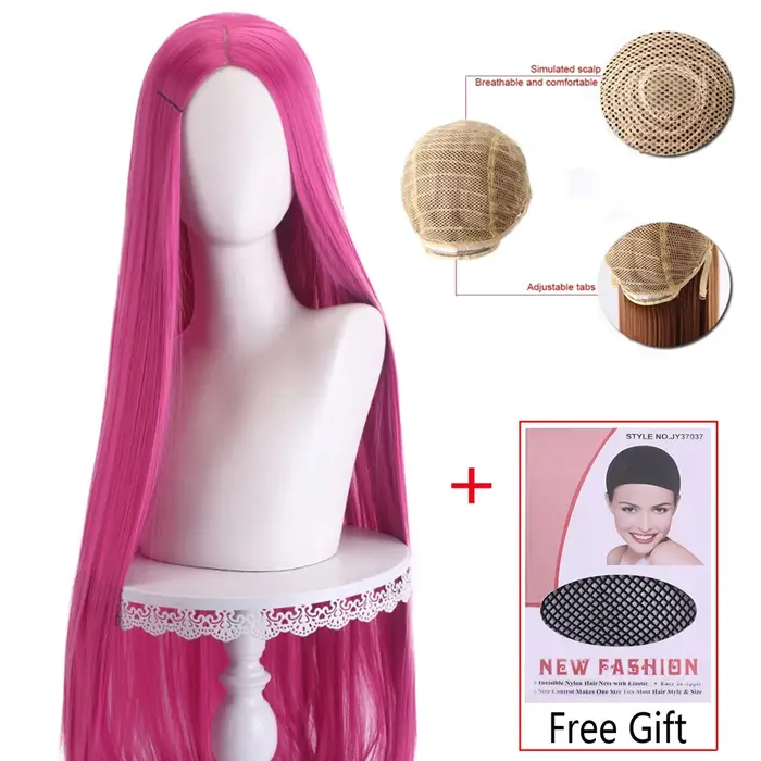 Perruque de Cosplay synthétique longue et lisse, 100cm, séparation centrale, fendue, blonde, rose, r