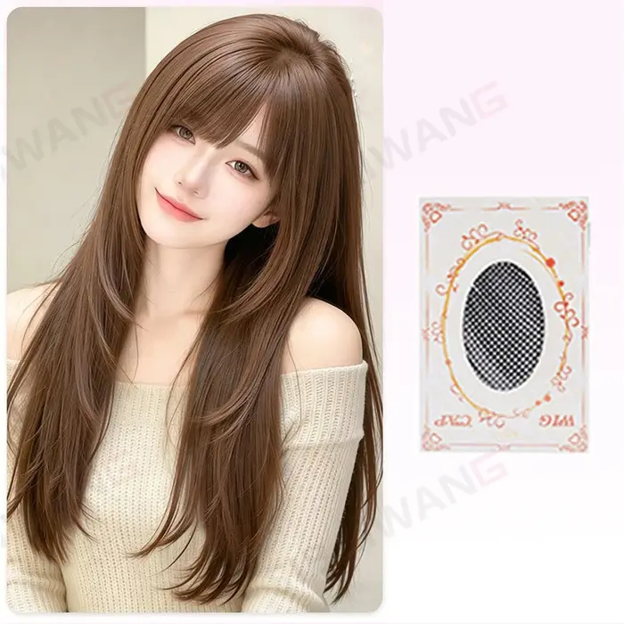 Perruques synthétiques longues et droites pour femmes, couleur brun champagne clair, pour usage quotidien, cosplay, fête, avec frange, résistantes à la chaleur