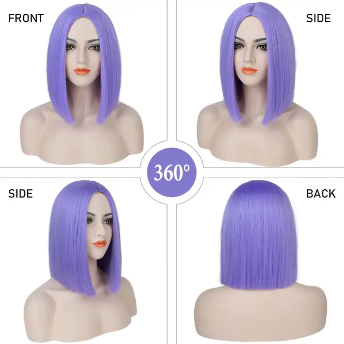 Perruque Bob courte droite synthétique violette pour femme