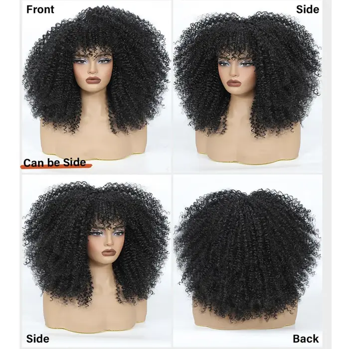 Perruque Afro Bouclée Synthétique avec Frange