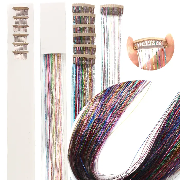 Kit de 12 mèches de cheveux scintillantes à clipser pour filles