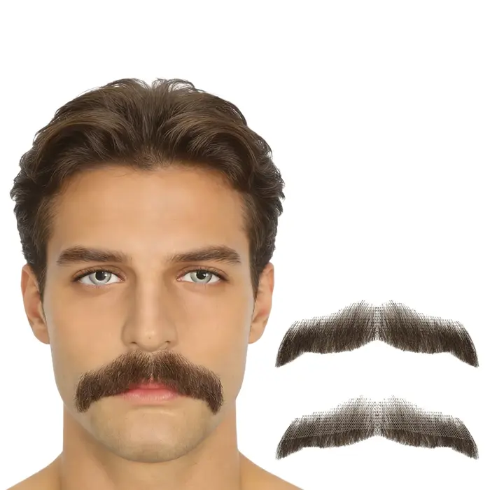 Moustache et barbe réalistes en cheveux humains pour hommes