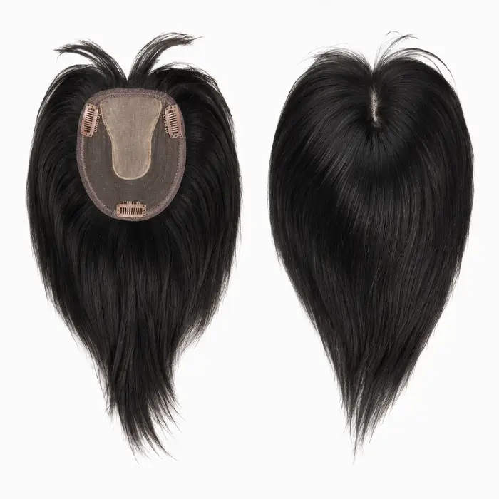 Extensions capillaires naturelles brésiliennes en T-part avec frange 3D à clipser pour femmes, couvrant la perte de cheveux, en cheveux humains