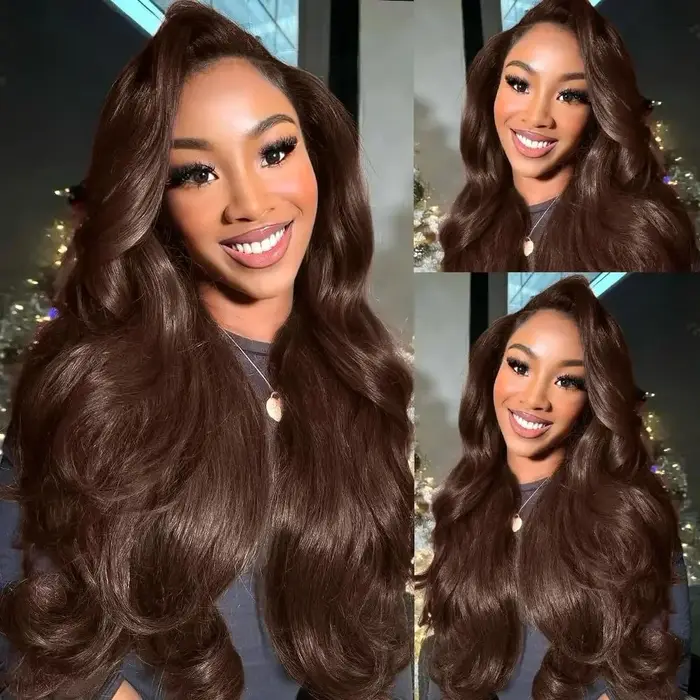 Perruque Lace Front Wig Body Wave marron chocolat, perruque Lace Frontal Wig transparente 13x4 13x6