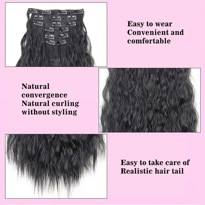 Extensions de cheveux synthétiques ondulées à clipser