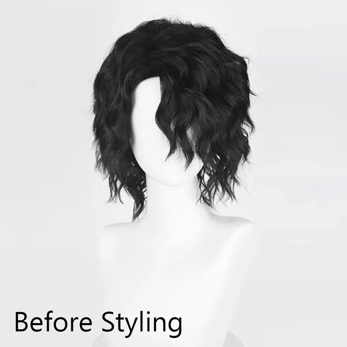 Perruque synthétique courte ondulée noire bouclée pour hommes, perruque de jeu animé Cosplay moelleu