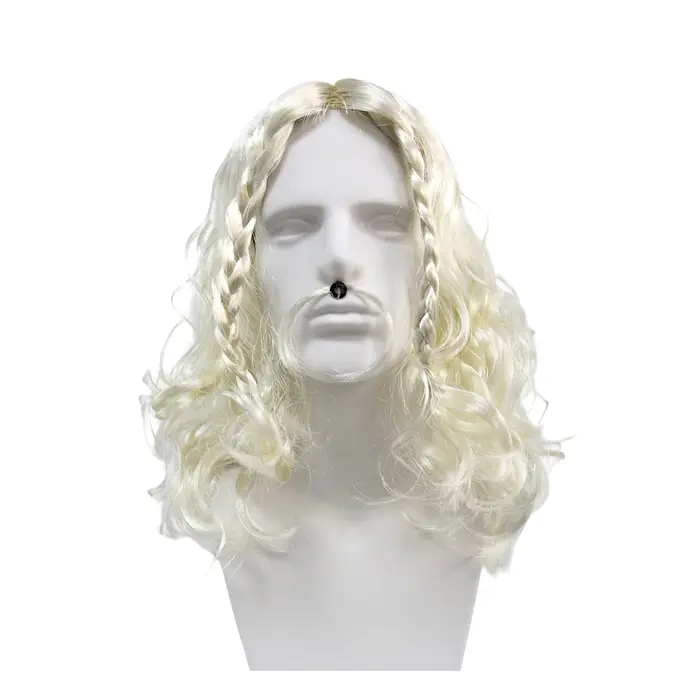 Perruque synthétique blonde de Viking pour homme avec tresses et moustache