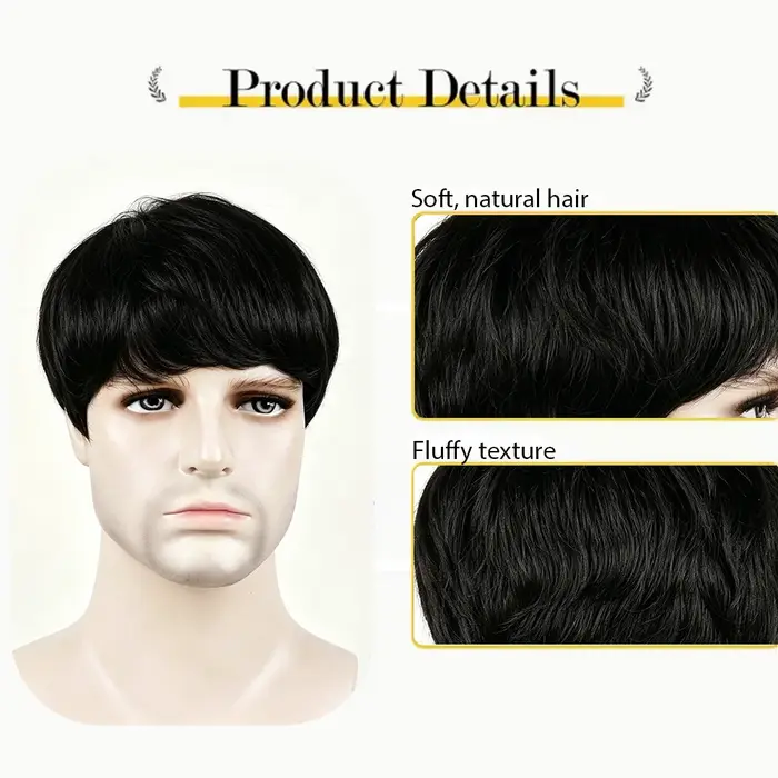 Perruque courte noire pour homme