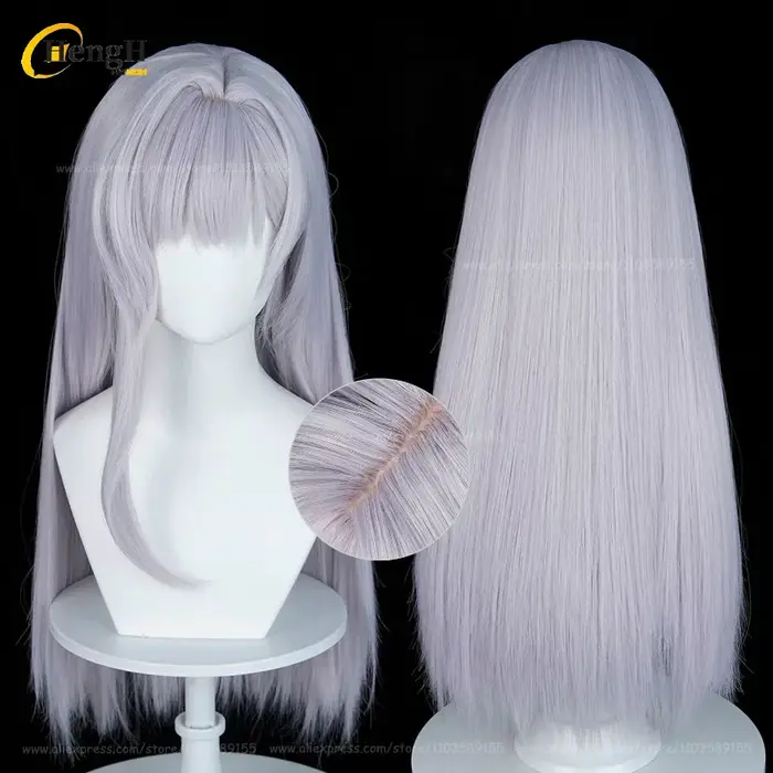 Perruque de cosplay anime NTGOV Marian Long 70cm, couleur argent clair et violet, en stock, perruque