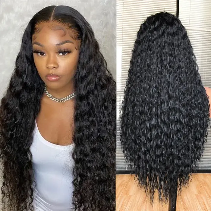 Perruque Lace Front Wig synthétique bouclée longue noire 13*3