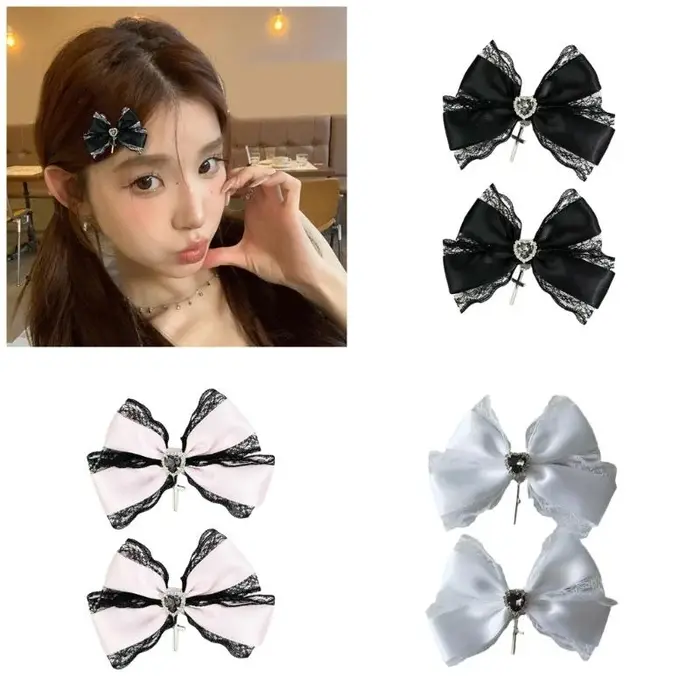 77He en dentelle cheveux coulins noirs Clip coiffure Clip Clip Balletcore