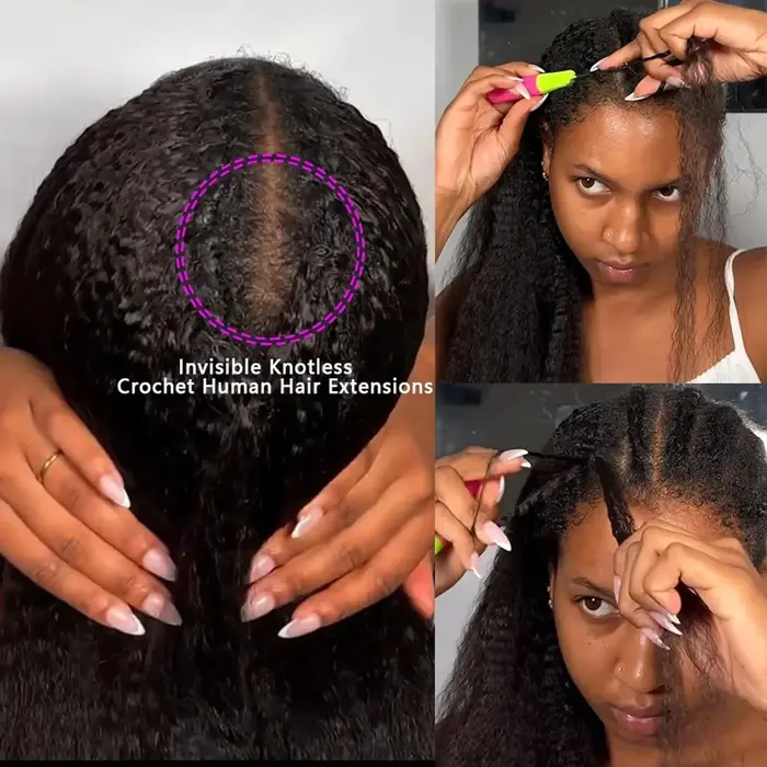 Dialola Kinky Straight Burmese Curly Feather Crochet Human Hair Extension Pre-Separated Knotless Reu