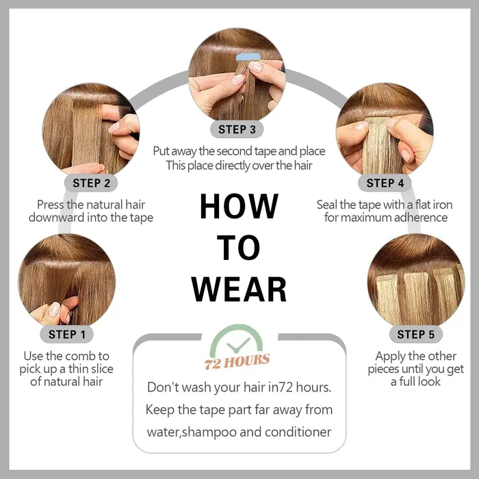 Extensions de Cheveux Humains avec Bande Adhésive pour Femme