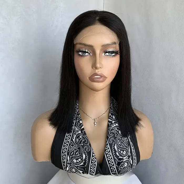 Haute qualité 5x5 avant dentelle vrais cheveux colle naturelle Bob perruque cheveux humains adhésif