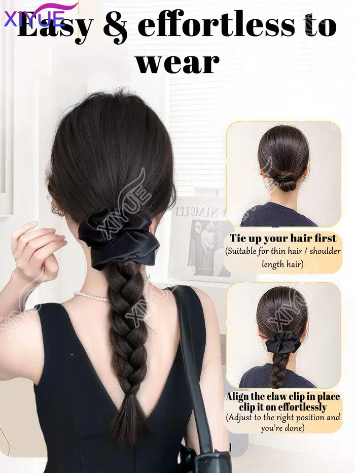 Perruque queue de cheval synthétique noire XY avec pince à cheveux