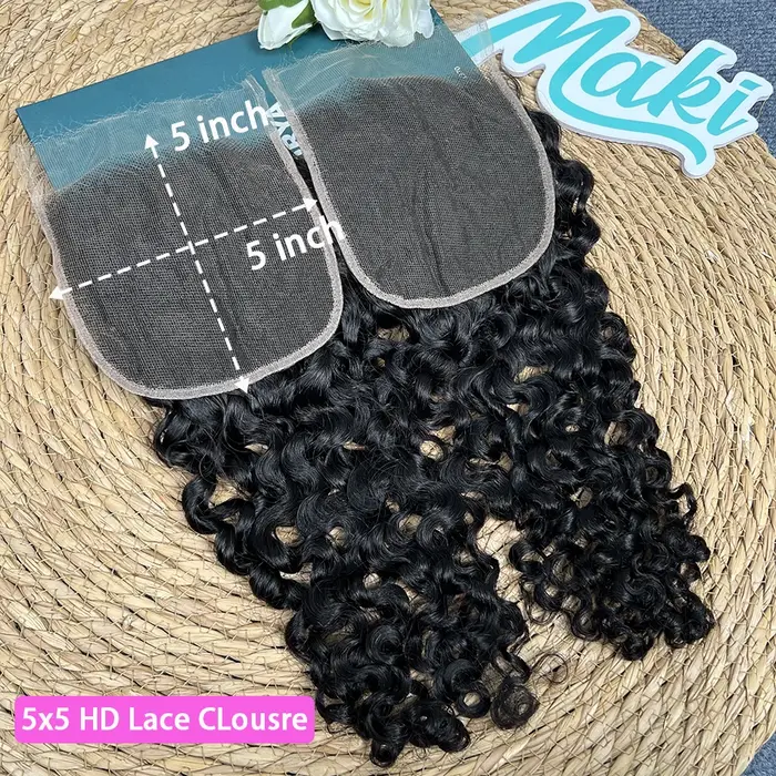 Fermeture de dentelle bouclée birmane 5x5 HD 100% cheveux humains pré-épilés noeuds blanchis