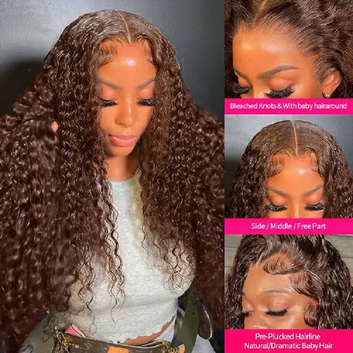 Perruque frontale vague profonde 13x4 13x6 Hd dentelle 30 pouces brun chocolat bouclés dentelle avan
