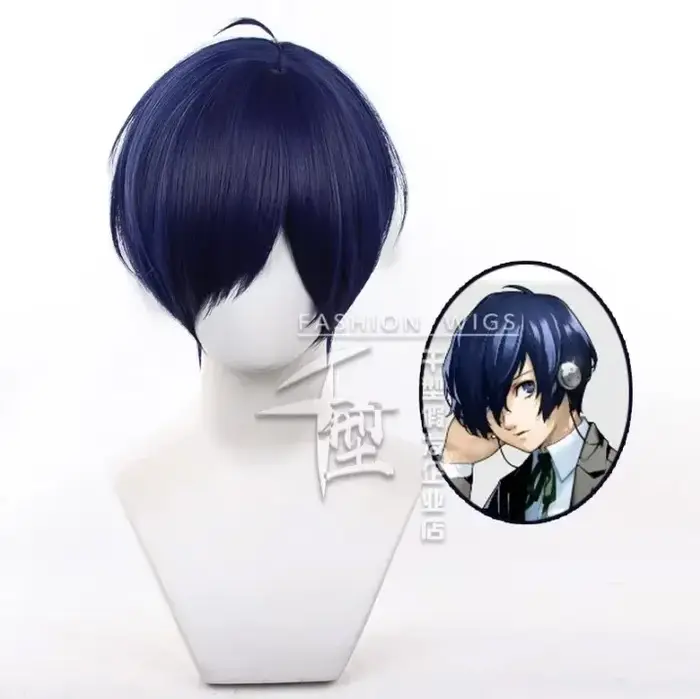 Perruque de personnage d'anime Persona 3 : Aki Shinmuraji - Perruque courte élégante bleue en fibre 