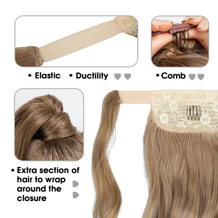 Extension capillaire synthétique longue et ondulée, queue de cheval bouclée à Clip, faux postiche en