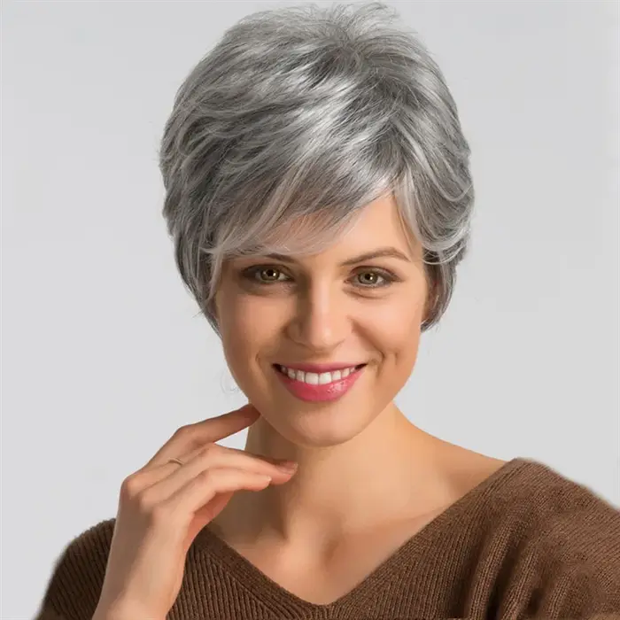 Nouvelle perruque pour femme, style grand-mère, gris, cheveux courts bouclés, pour personnes âgées, 