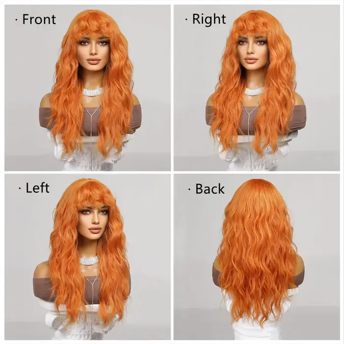 HENRY MARGU perruque synthétique rouge gingembre cuivre jaune pour femmes perruques longues ondulées bouclées avec frange Cosplay fête cheveux résistants à la chaleur