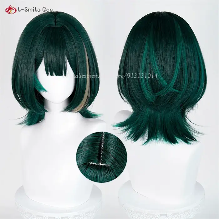 Nefer Cosplay perruque 36 cm vert reflets perruques pour femmes Cosplay Anime perruque résistant à l