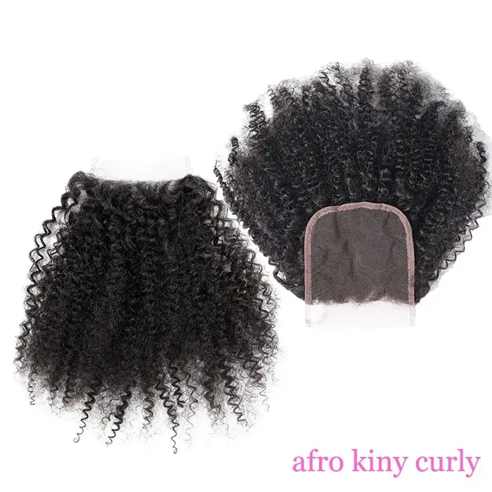 Afro crépus bouclés 4x4 5x5 dentelle fermeture Extensions de cheveux humains vague bouclée 4x4 5x5 Transparent
