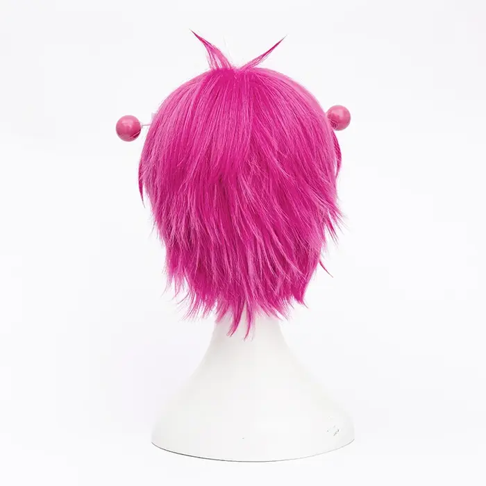 Perruque de Cosplay synthétique rose courte avec épingles à cheveux + bonnet