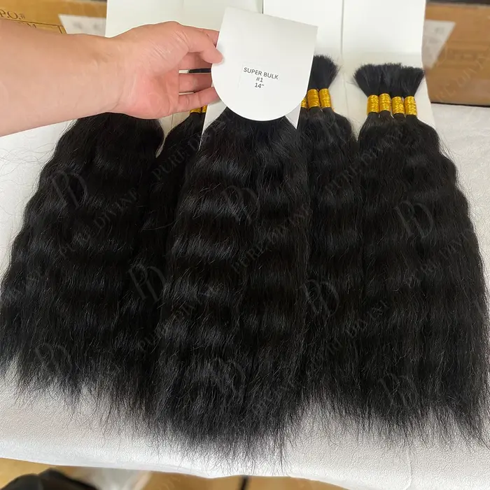 Extension de Cheveux Humains Remy pour Tressage, Accessoire Capillaire Ondulé, Sans Trame, 4 Pièces/