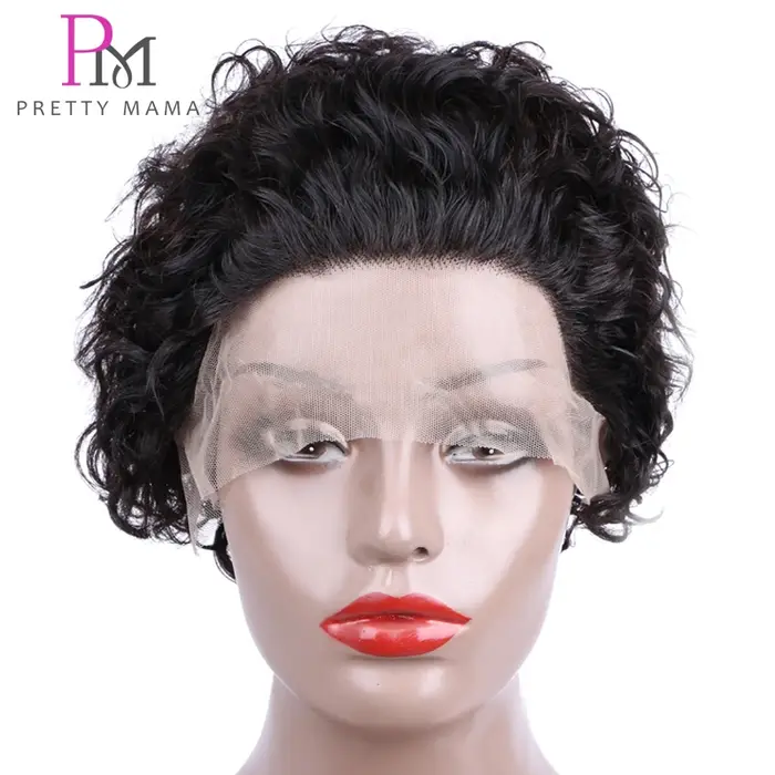 Perruque Bob Brésilienne Naturelle Remy, Cheveux Courts Bouclés, Coupe Pixie, Pre-Plucked, Water Wave, Bon Marché, pour Femme