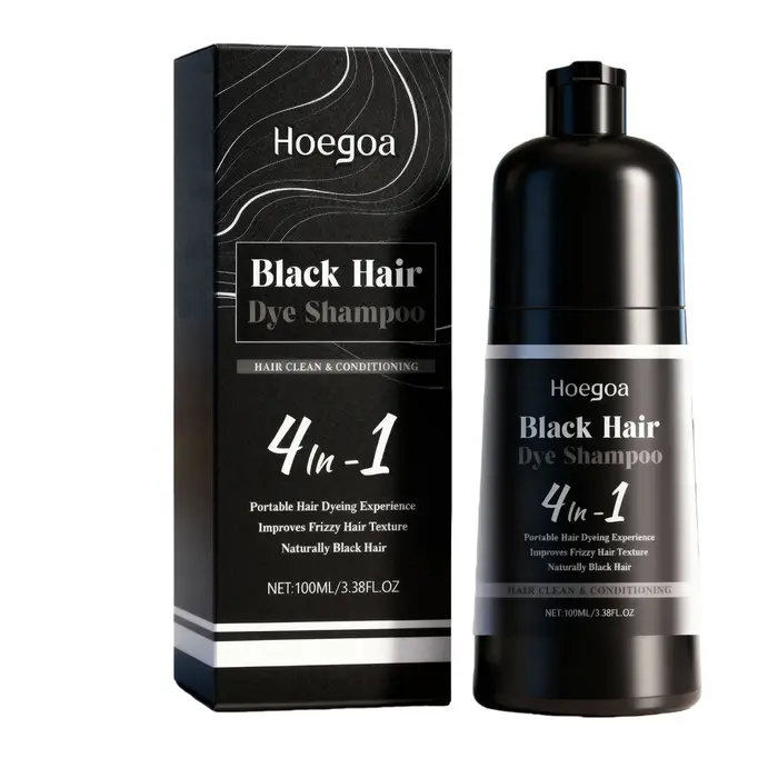 Shampoo colorant capillaire noir Hoegoa, couvrant les cheveux gris et blancs, assombrissant, nettoya