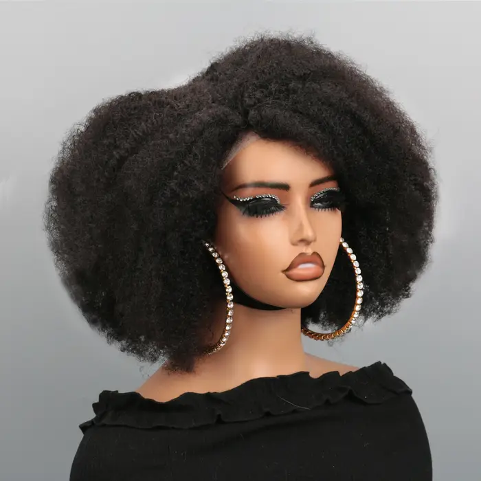Perruque Bob Lace Front Wig naturelle crépue bouclée-Afro, 13x4x2, naissance des cheveux naturelle, 
