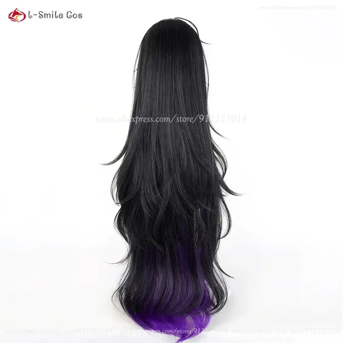 Étiquette NIKKE Perruque de cosplay synthétique résistante à la chaleur, 100cm, noir et violet mélangé, pour femmes, Anime Cosplay, Halloween