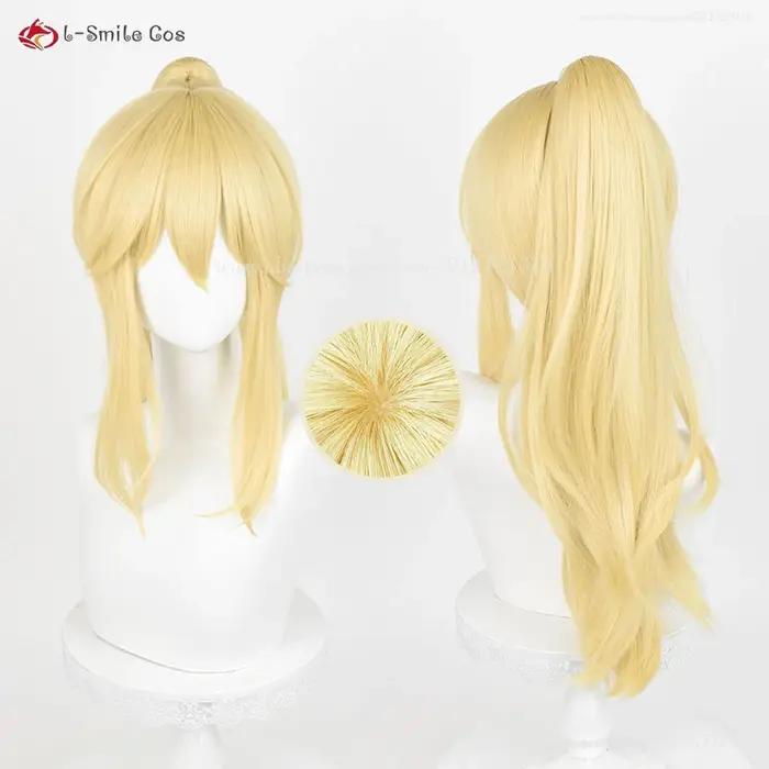 Miyazono Kaori Cosplay perruque 57 cm/65 cm de Long doré bouclés perruques résistant à la chaleur cheveux synthétiques Anime Cosplay Costumes perruque pour les femmes
