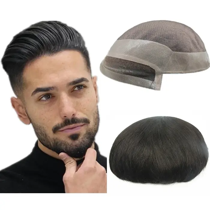 Toupet pour hommes Mono & NPU pièces de cheveux humains unités de cheveux système de remplacement de