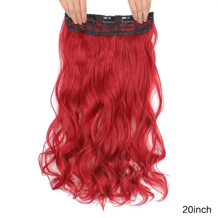 Extension de cheveux synthétiques longs et bouclés de 20 pouces, 4 clips en forme de V, postiche bru