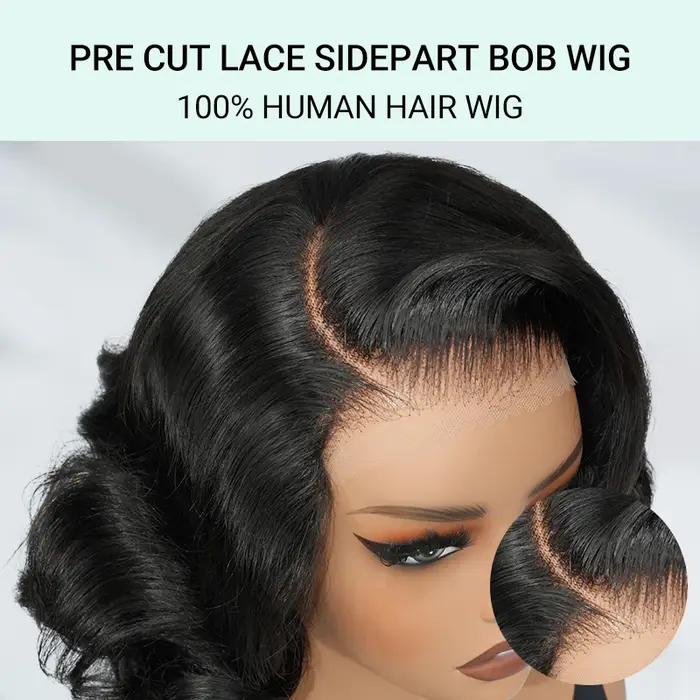 Alipearl cheveux corps lâche pré-coupé dentelle partie latérale Bob perruque 5x7 sans colle pré-ylé 3D bonnet
