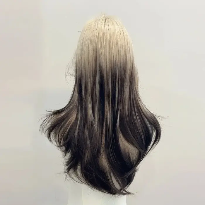 Perruque synthétique superposée noire Blonde ombrée pour Cosplay Lolita