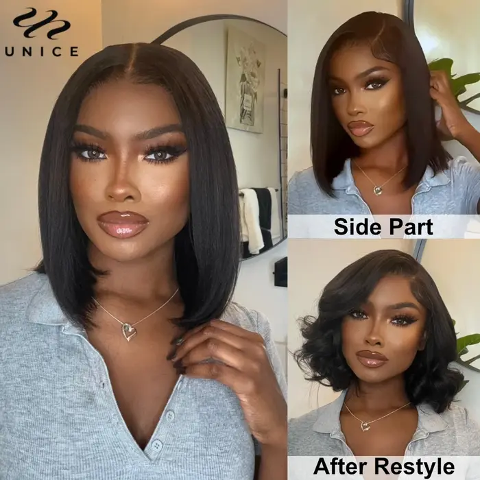 UNice Hair 7x5 & 13x4 dentelle Yaki droite cheveux humains Bob perruque avec cordon pré coupé pré bl