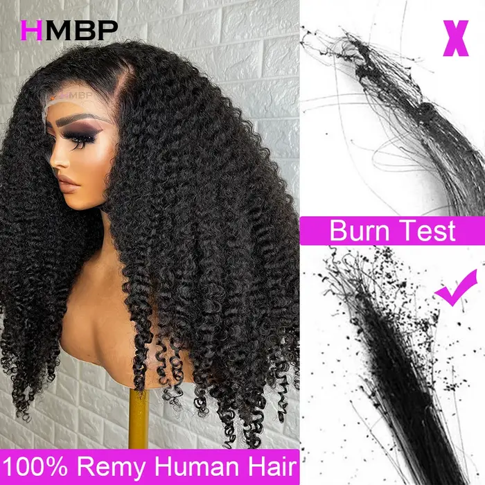Perruque Lace Frmeds Wig 250 Remy brésilienne, cheveux crépus bouclés, 13x6, pre-plucked, sans colle