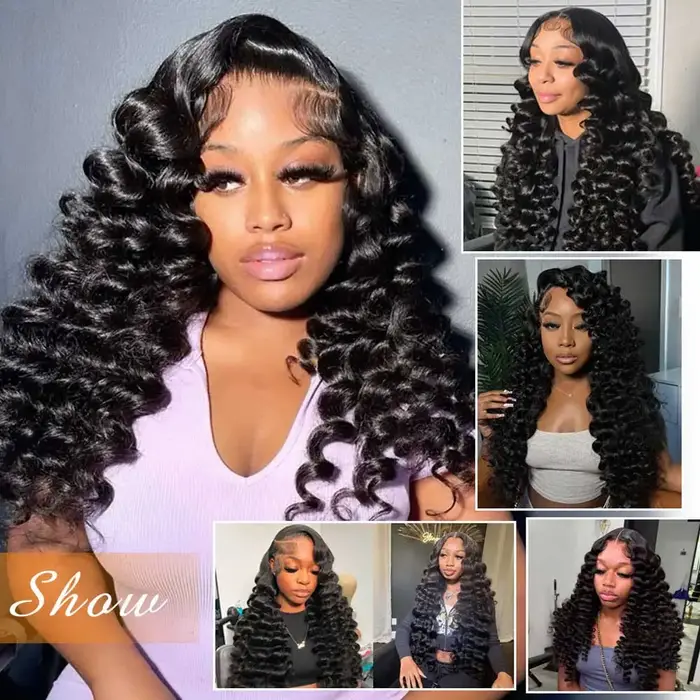 Perruque Lace Front Wig naturelle bouclée, Deep Wave, 13x4, 13x6, HD, pre-plucked, densité 200%, 5x5