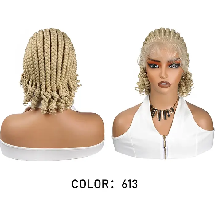 Perruque tressée de 8 pouces, cheveux courts tressés, perruque bob bohème, tresses box braids sans n