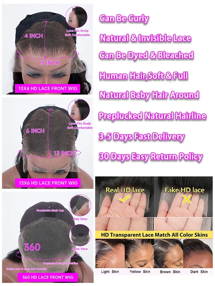 Perruques Lace Front HD transparentes ultra-lisses 13x4 et 13x6, 30 et 40 pouces, en cheveux humains