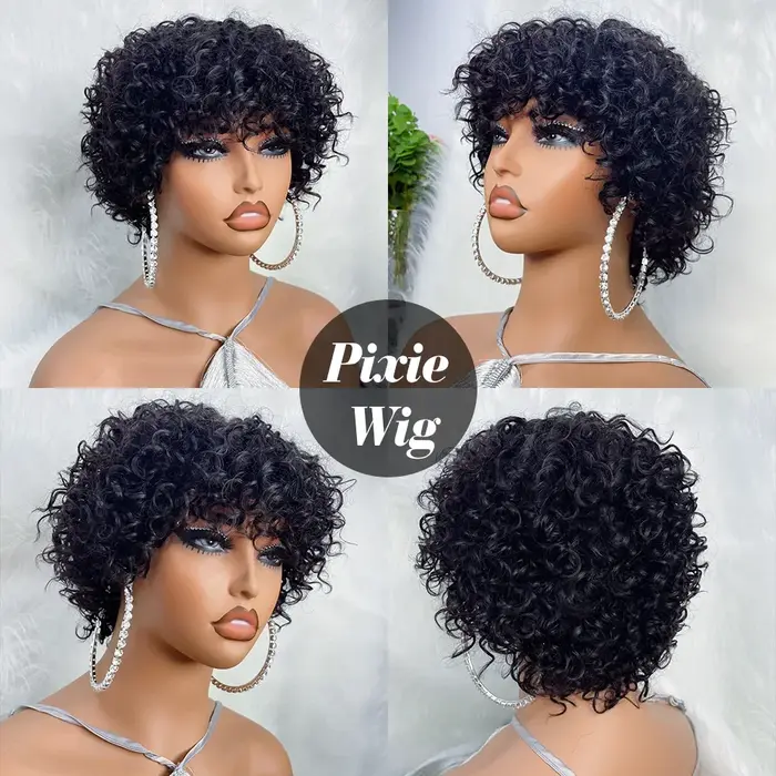 Perruques de cheveux humains coupe lutin pour femmes Afro Rose bouclés Funmi