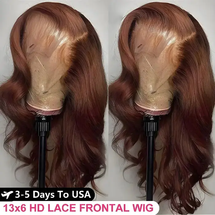 250% 13x 6/13x4 frontale brun chocolat foncé HD dentelle perruque cheveux brésiliens vague de corps 